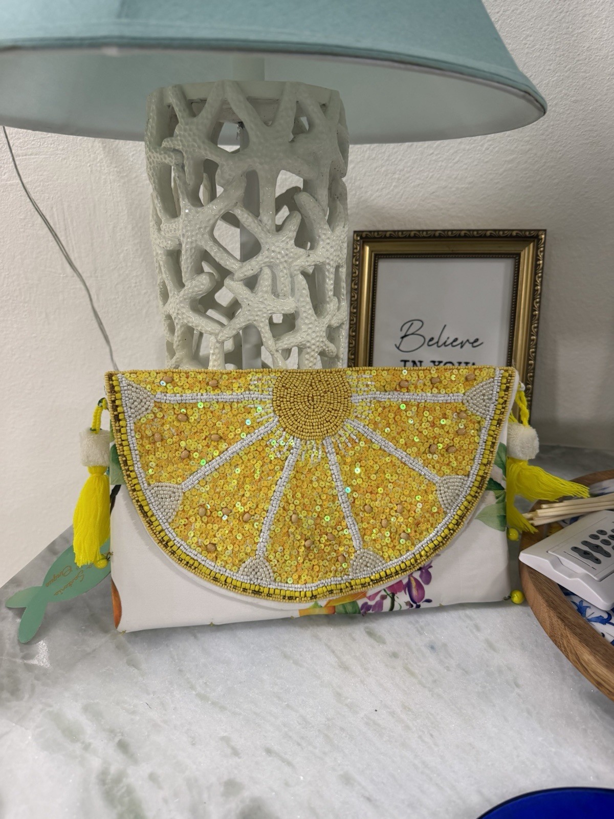 Antica Sartoria 2026 Yellow Slice Of Lemon Clutch Bag Beaded NWT