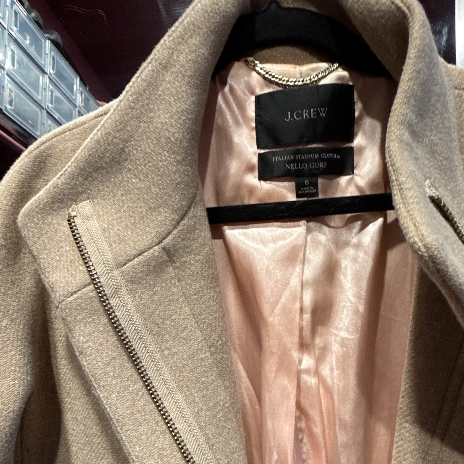 J.Crew Italian Stadium Cloth Nello Gori Beige/Camel Wool Blend Zip Coat Size 6