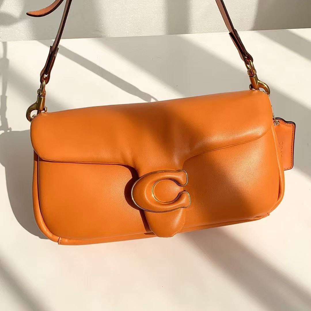 Vibrant Orange Coach Pillow Tabby Flap Bag Detachable Strap Crossbody Purse