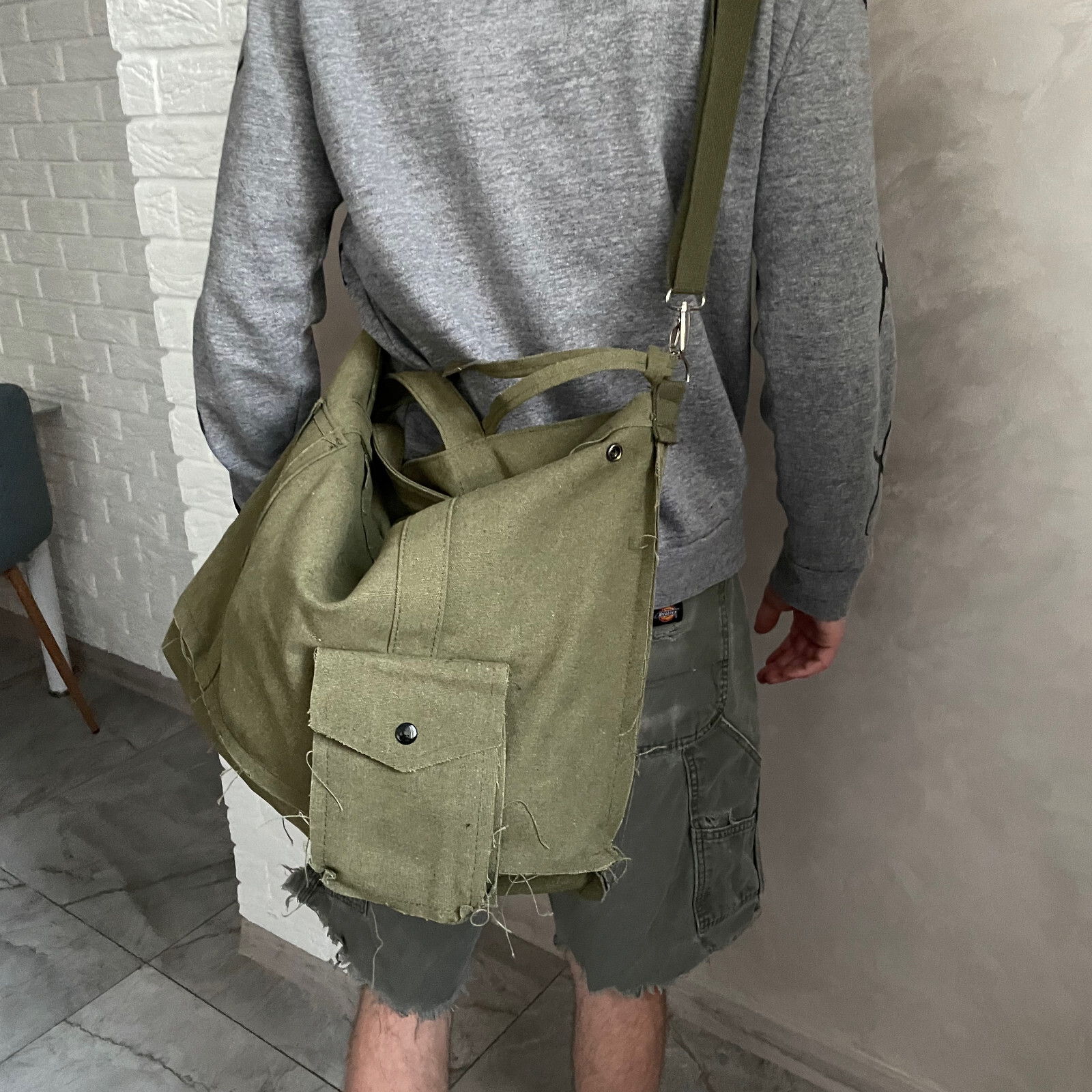 Large Canvas Messenger Bag – Handmade Oversized Shoulder Bag, Rugged Utility y2k