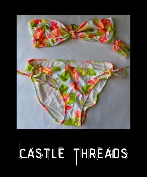 Women White Floral Print 2-Piece Bikini Top & Bottom Size Medium Unworn