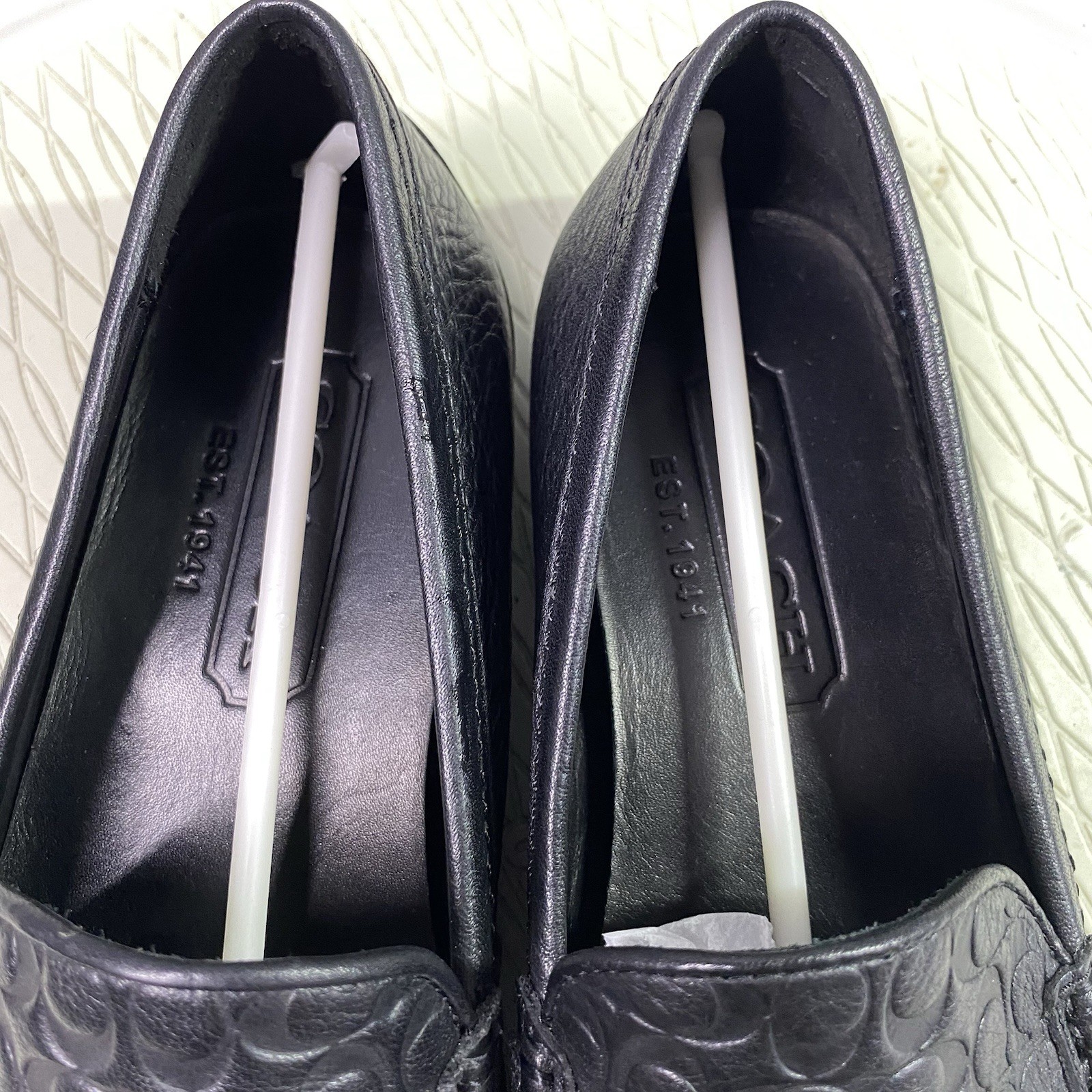 Coach Black Leather Jake 6CM Men’s Driving Loafer Shoes Signature C 7.5 M EUC