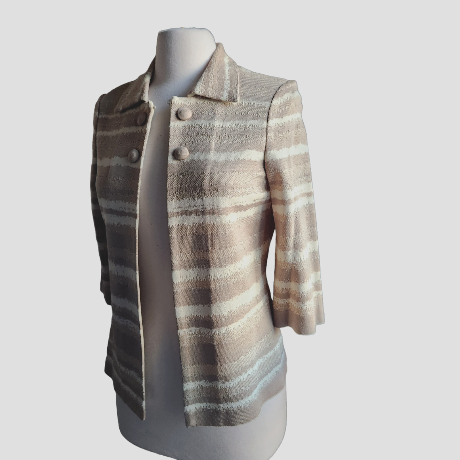 Ming Wang Knit Jacket Womens Size XS Jacket Hook Eye Open Front Beige Acrylic