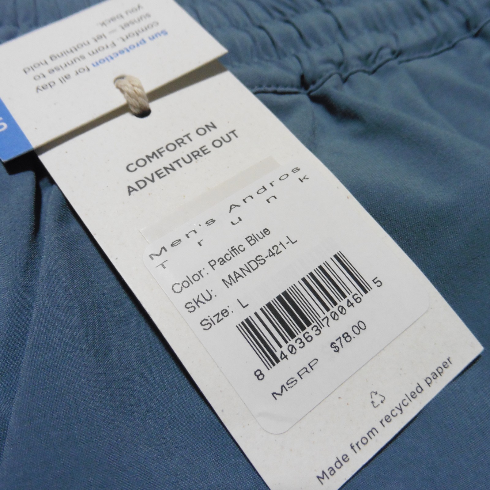 FREE FLY Mens L LARGE ANDROS SHORTS PACIFIC BLUE STRETCH TRUNK FISHING SWIM 7″