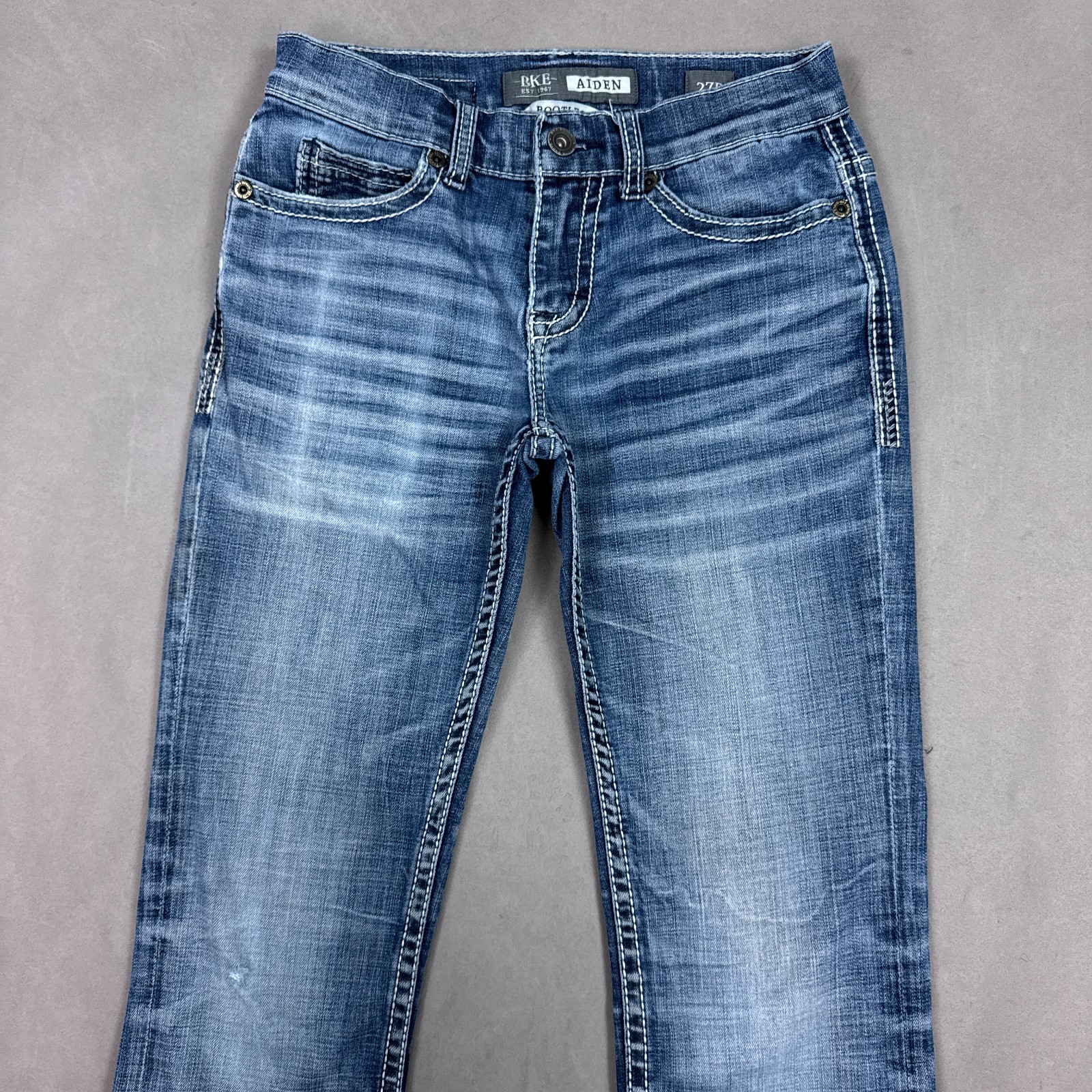 BKE Buckle Jeans Mens 27R Blue Aiden Bootleg Denim Pants Faded Stretch 28×32