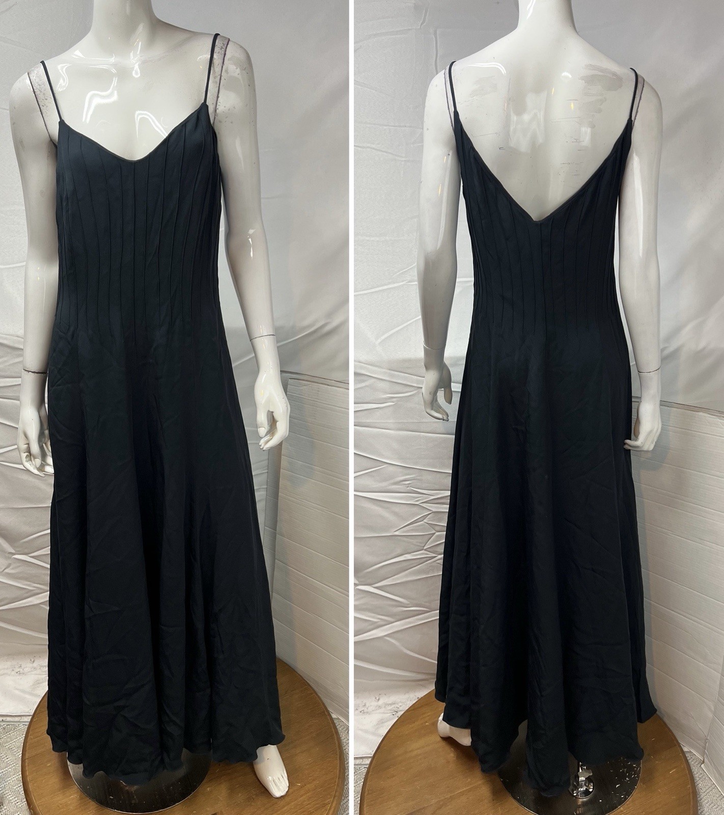 Armani Collezioni Women’s US 10 (IT 46) Long Black Silk Blend Crepe Slip Dress