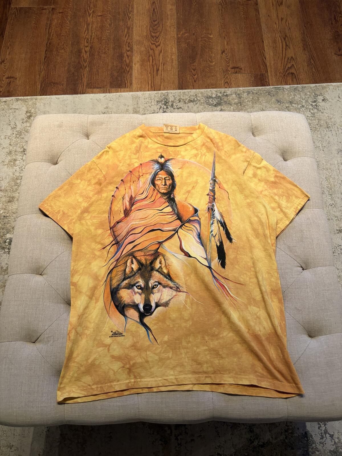 Vintage 2001 The Mountain Native American & Wolf Tie-Dye Tee