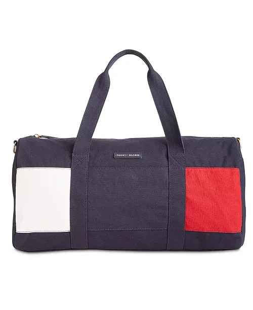 Tommy Hilfiger Duffle Bag Colorblock Navy Red White Canvas Gym Travel Weekender