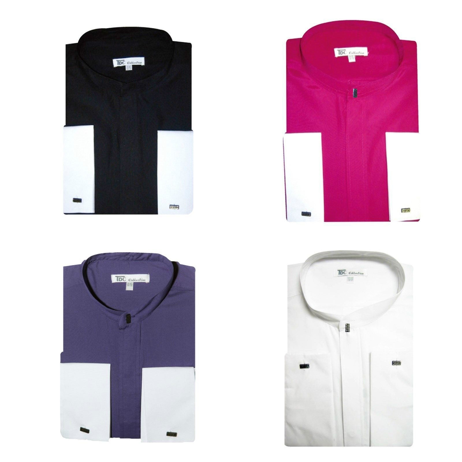New Men’s Hidden Button French Cuff Mandarin Collar Collarless Dress Shirts 01NF