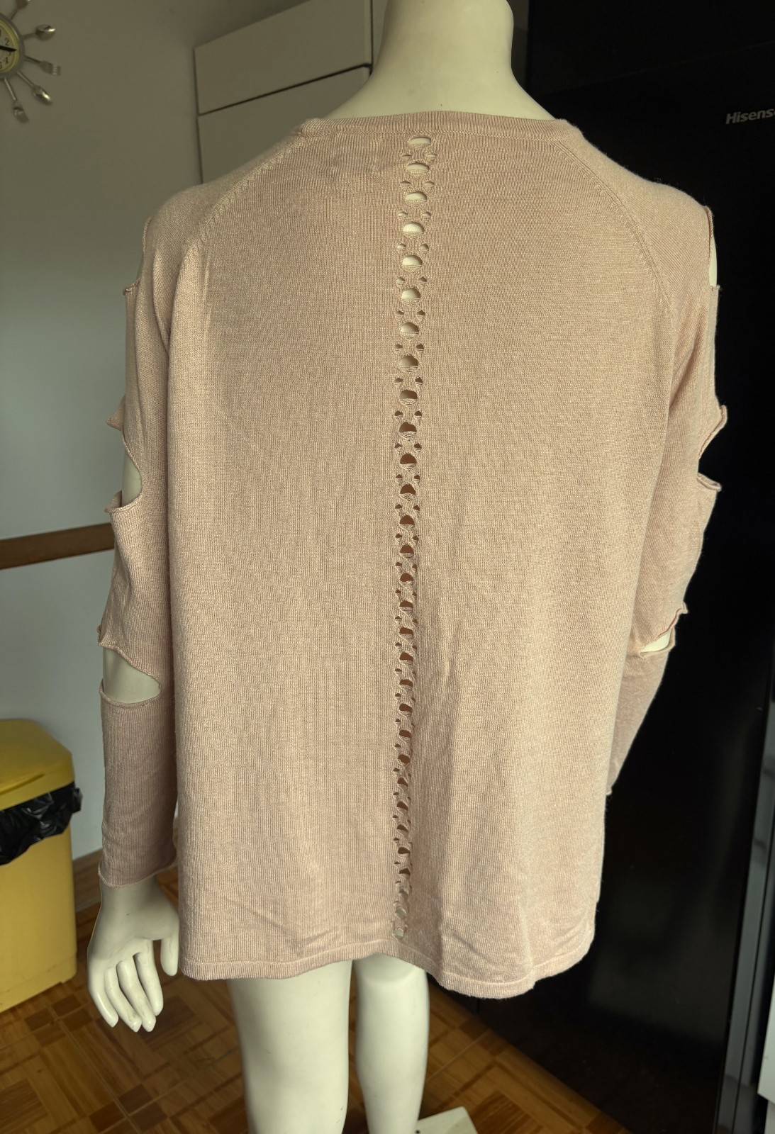 Ladies RIVER ISLAND Soft Wool Blend BEIGE PINK Trellis SLASH SLEEVE Jumper Top 8