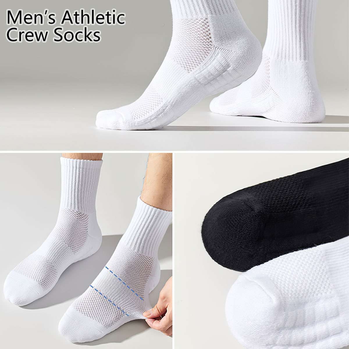 1/2/5 Pairs Mens Crew Socks for Work Sports Athletic Cotton Socks Size 5.5-11