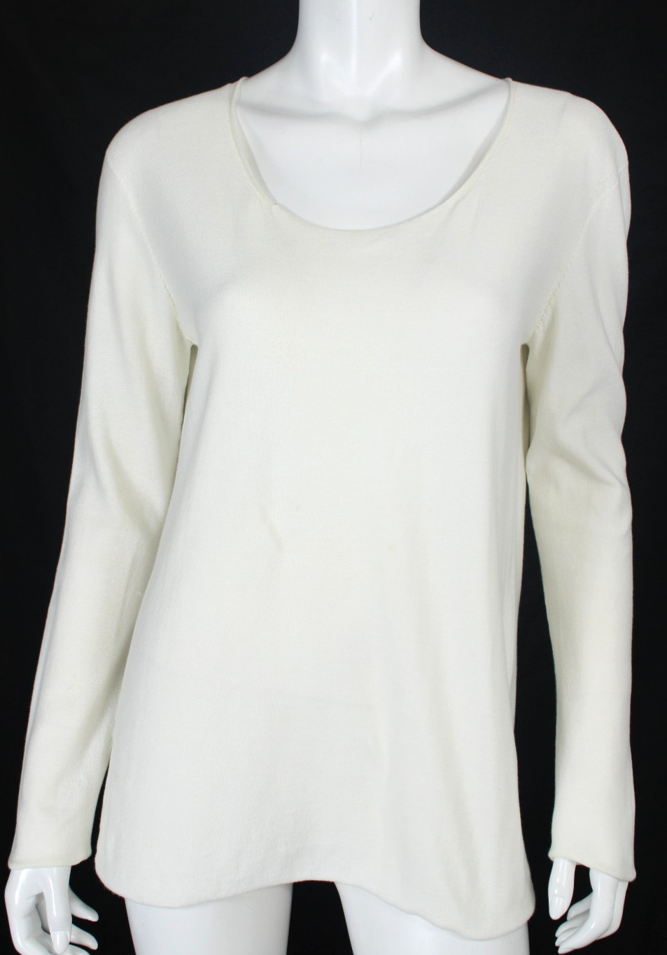 THE ROW White Cotton Knit Scoop Neck Long Sleeve Pullover Sweater M