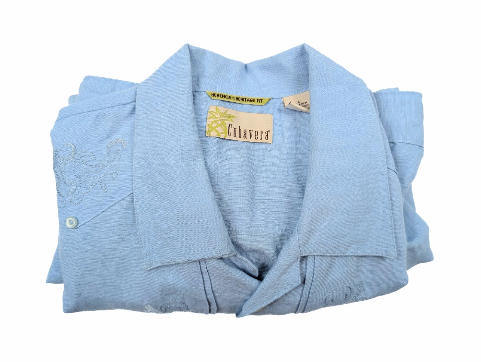 Cubavera Herencia Heritage Fit Blue Button S/Sleeve Guayabera Men’s Size L NWOT