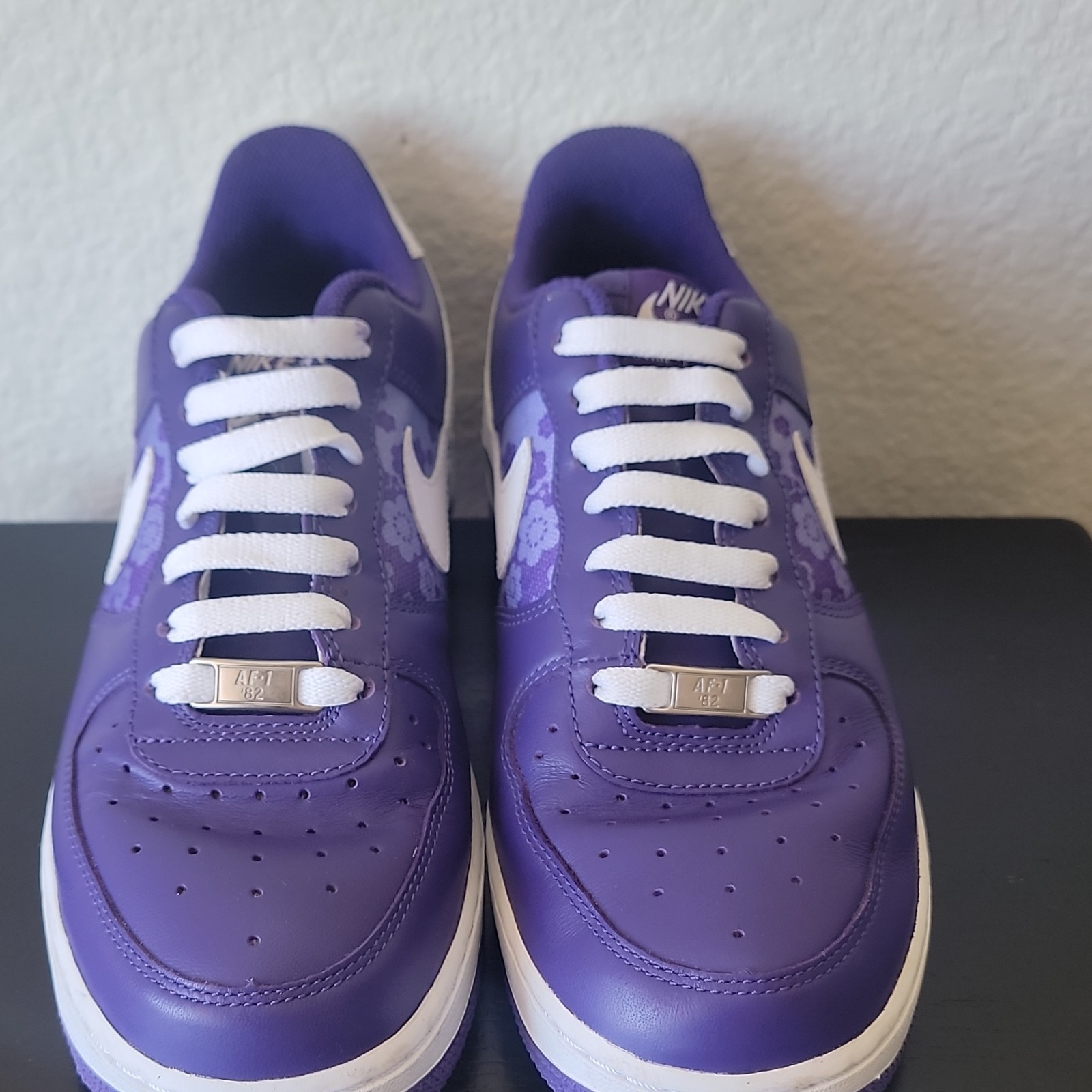 Nike Air Force 1 Low Top Purple/White Floral Leather Lace-Up Sneakers