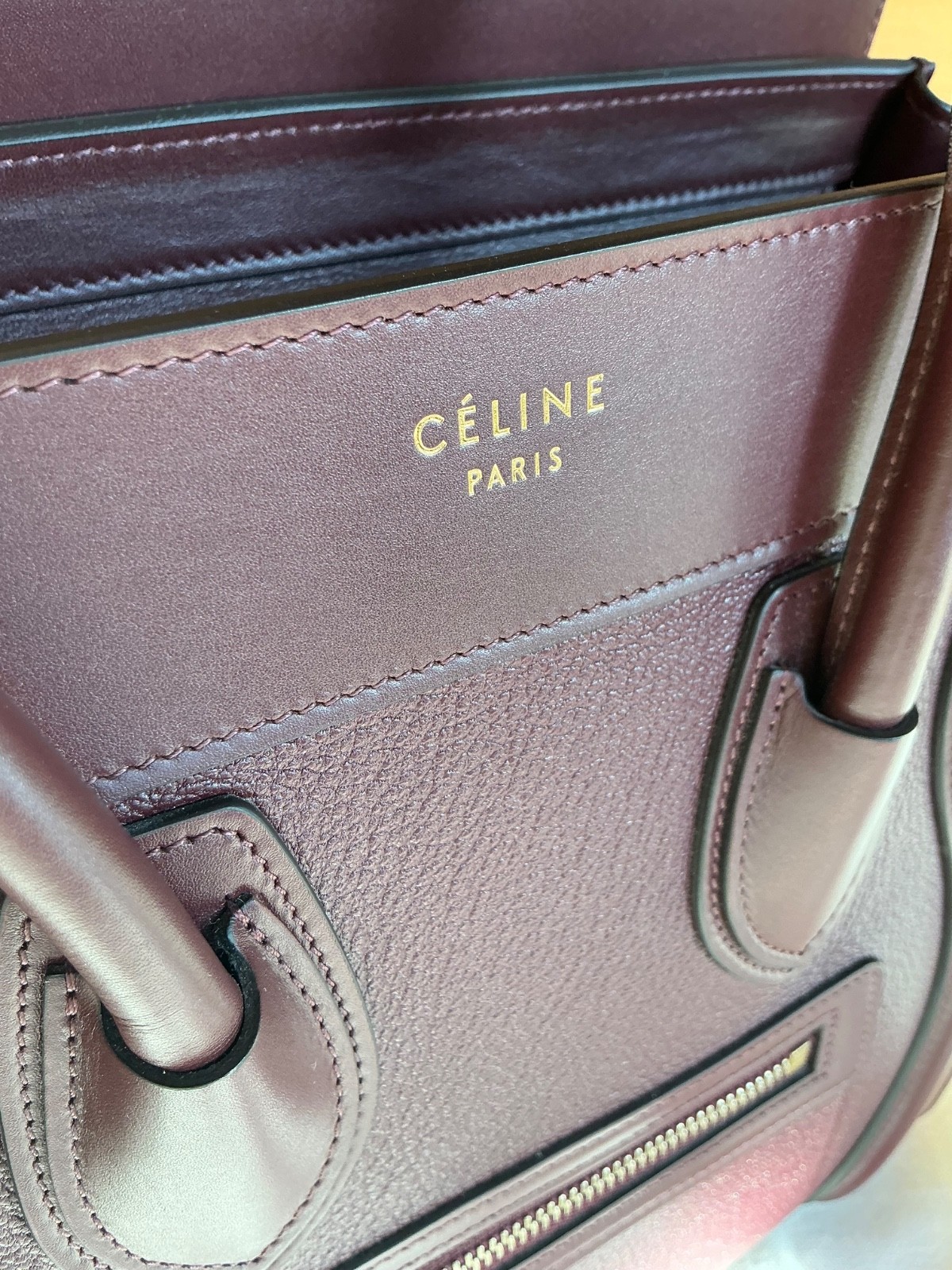 CELINE Micro Luggage Top Handle Handbag Bag New rare viral calfskin BURGUNDY