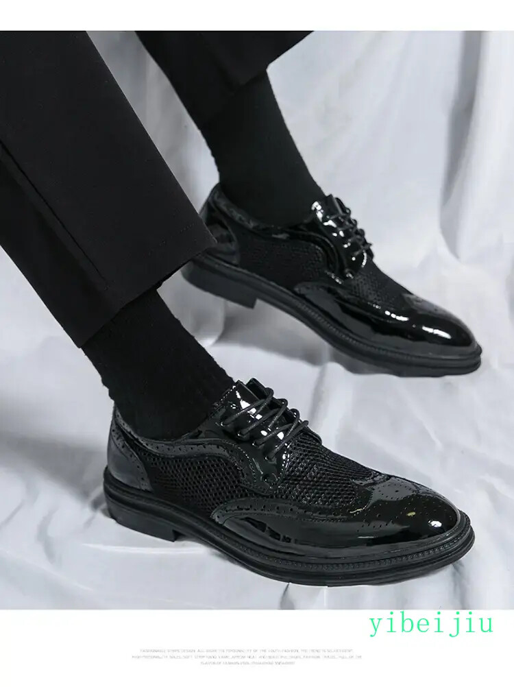 Men’s Mesh Fishnet Wing Tip Carved Dress Formal Wedding Shoes Leather Summer Man