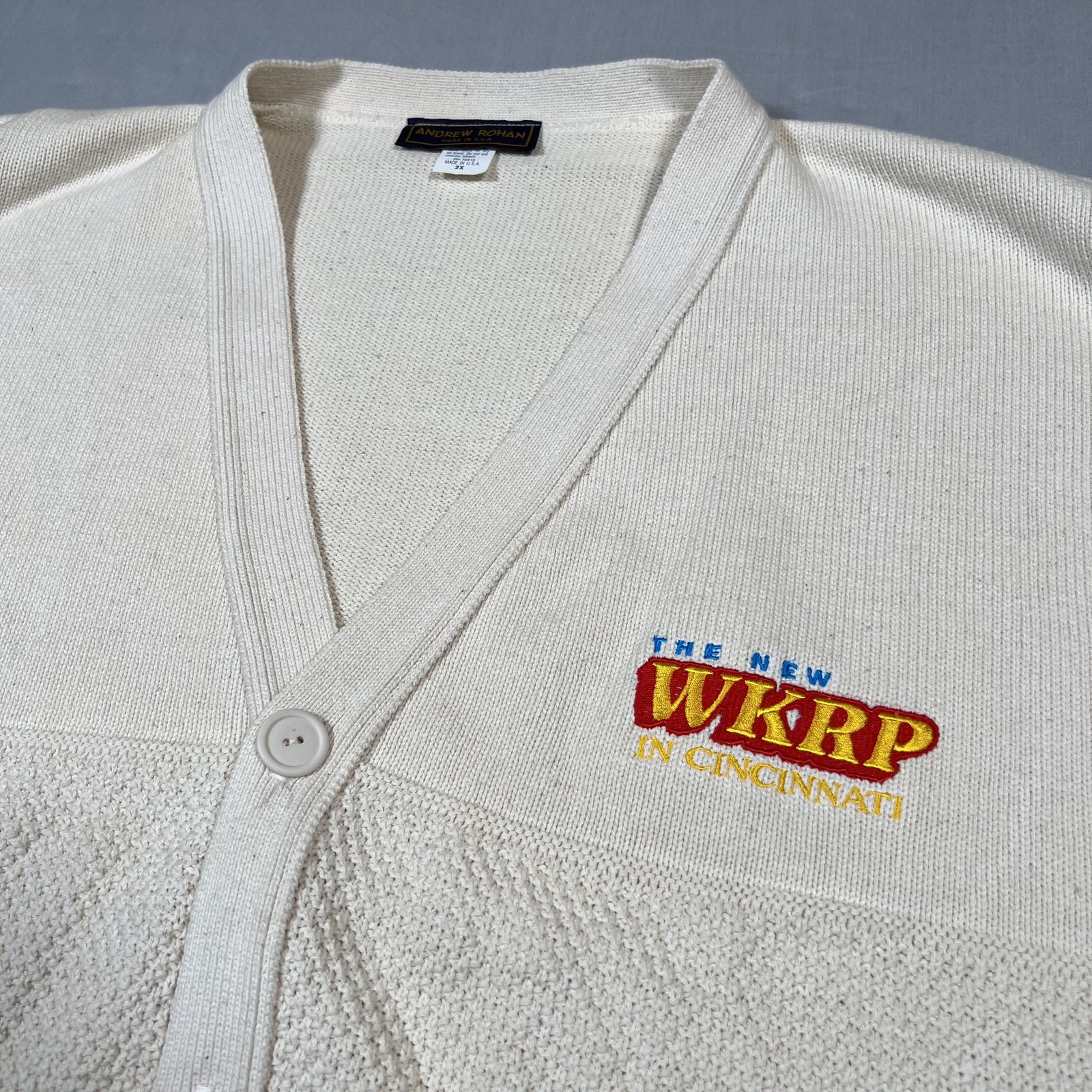 The New WKRP in Cincinnati V-Neck Cardigan Sweater Men’s 2XL Andrew Rohan USA