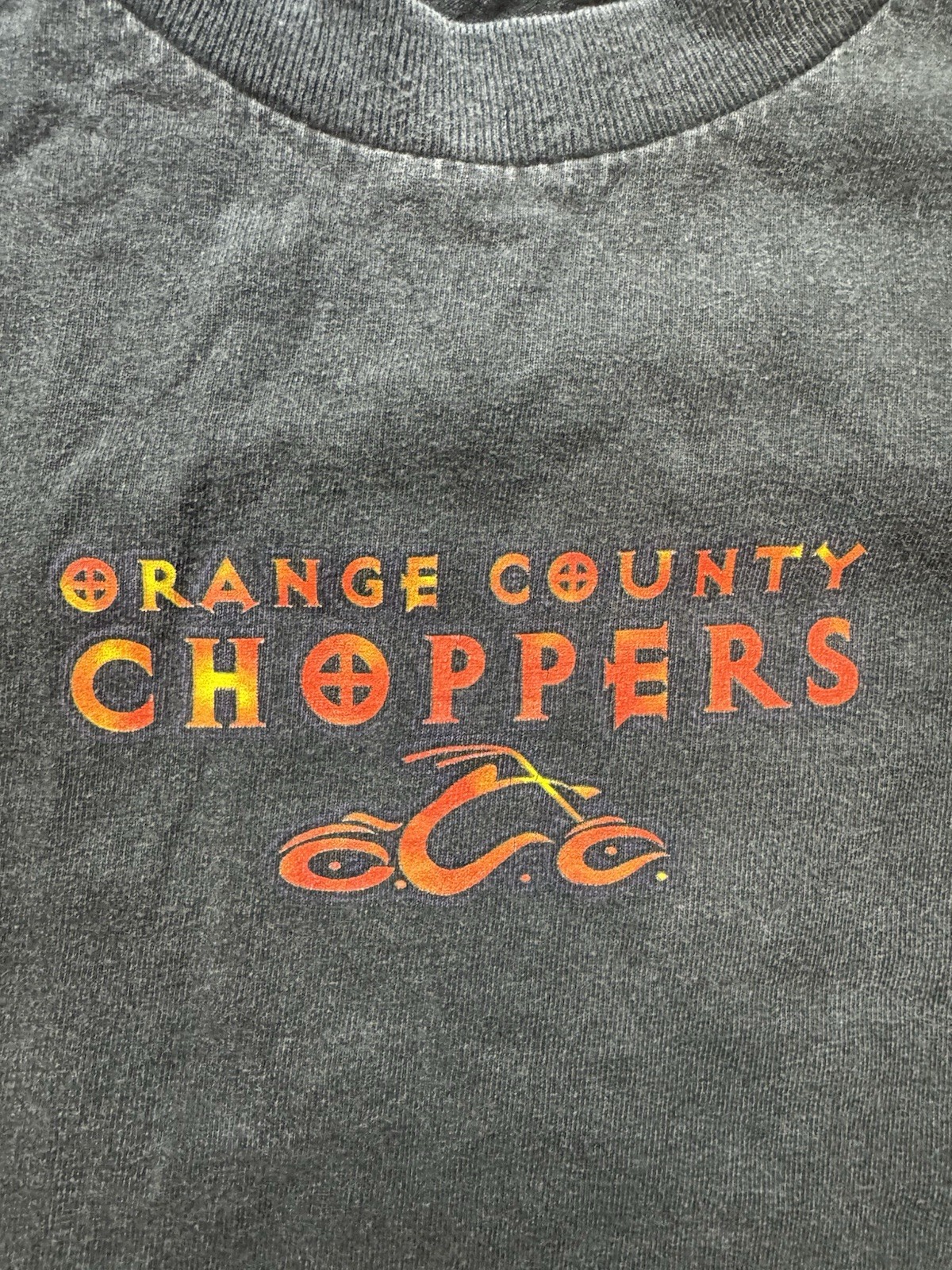 Vintage Orange County Choppers Mens Large Black Short Sleeve Shirt Flames Fire
