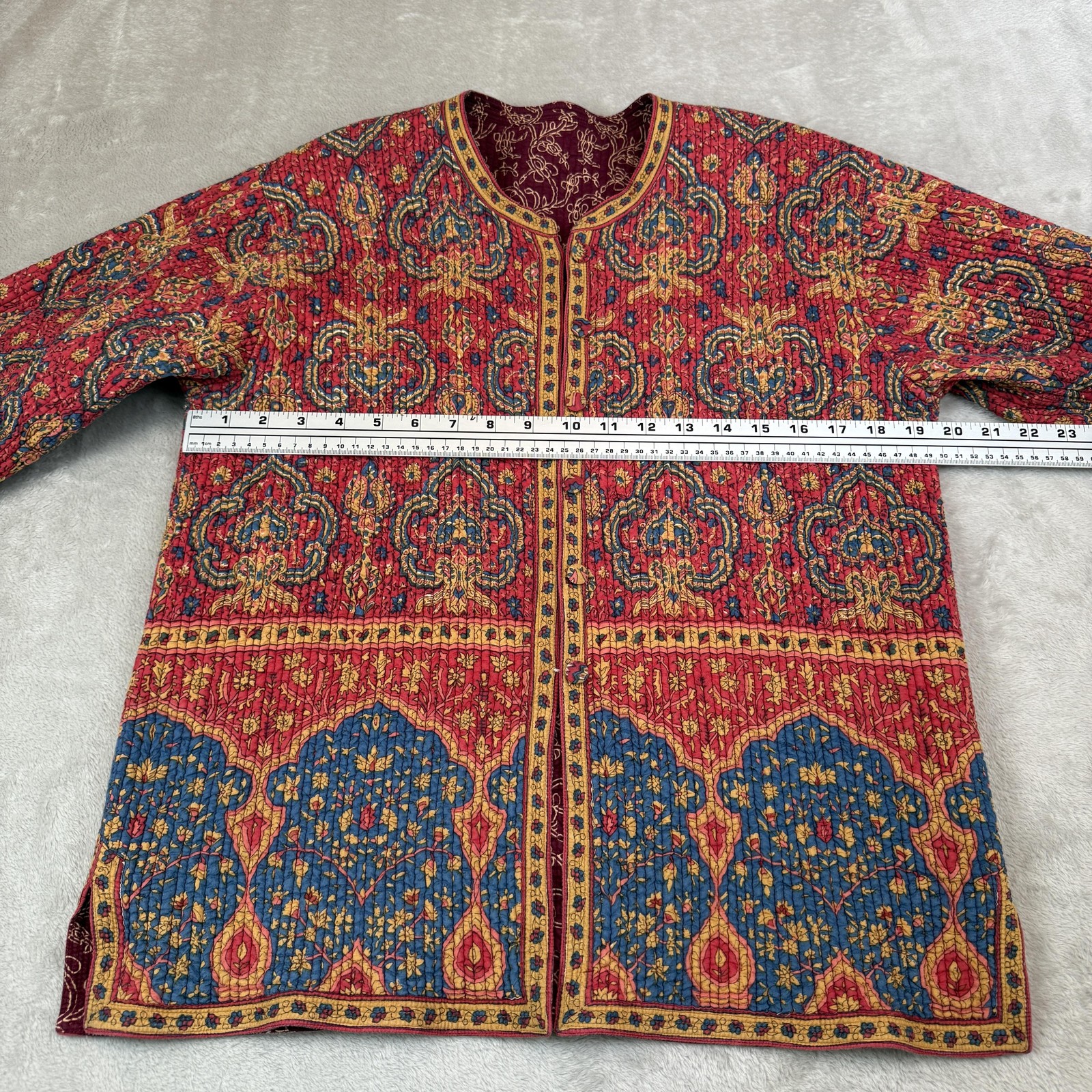 Vtg Orvis Reversible Quilted Jacket Womens M Paisley Boho Hippie Artsy Cardigan