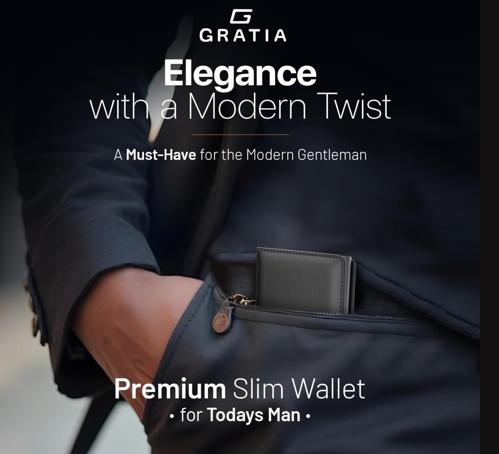 GRATIA Slim Wallet for Men – RFID Blocking, 3.6 x 2.6 x 0.6 inches, Black