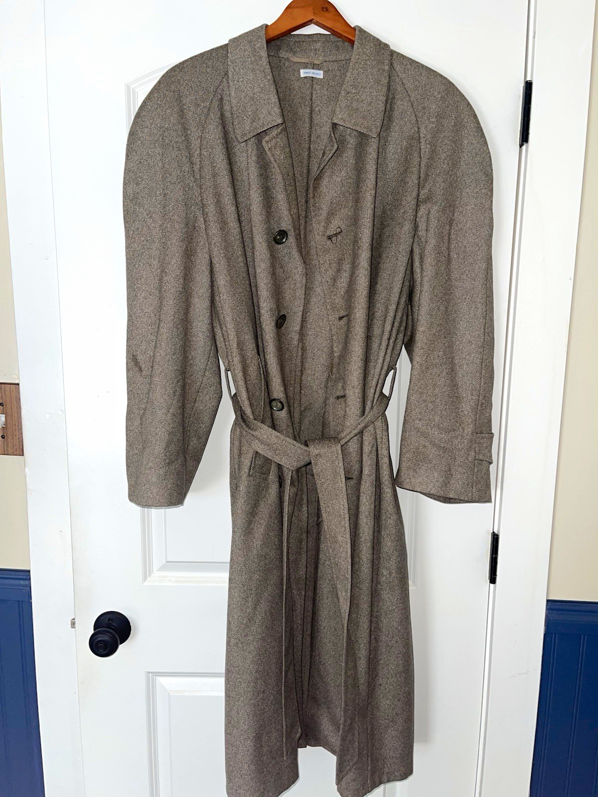 Brioni Men’s XL Gray Wool Long Overcoat Belted Button Front Lined Italy