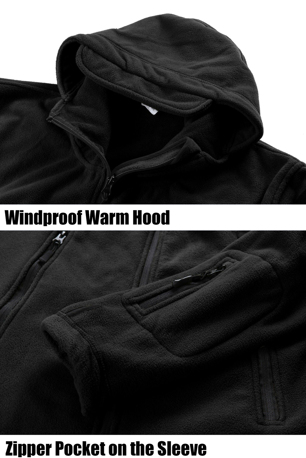 Mens Tactical Fleece Jacket Full Zip Up Windproof Hooded Work Coat Outdoor Sport