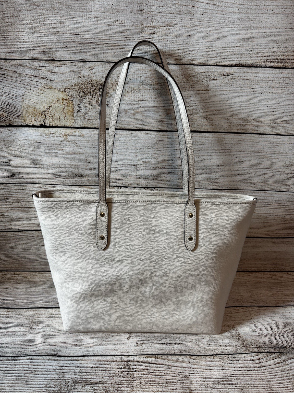 COACH F58846 City Zip Top Tote Shoulder Bag Chalk White Crossgrain Leather
