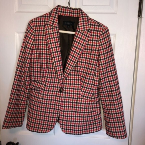 Talbots wool blend houndstooth checkered blazer size 6P in EUC retails $199
