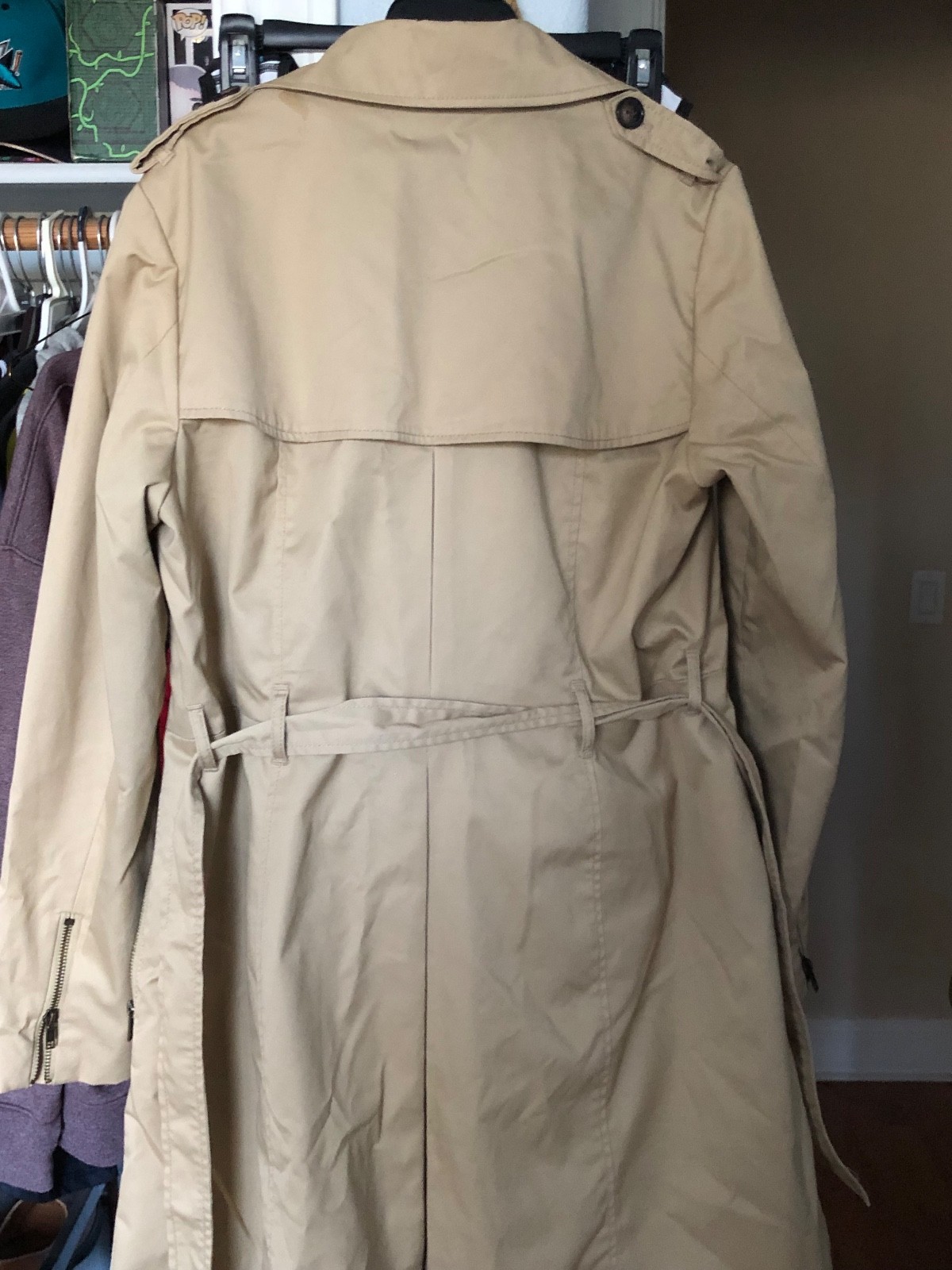 H&M Trench Coat Womens Size 12 Beige Cotton Stretch Pockets Collared Long Sleeve