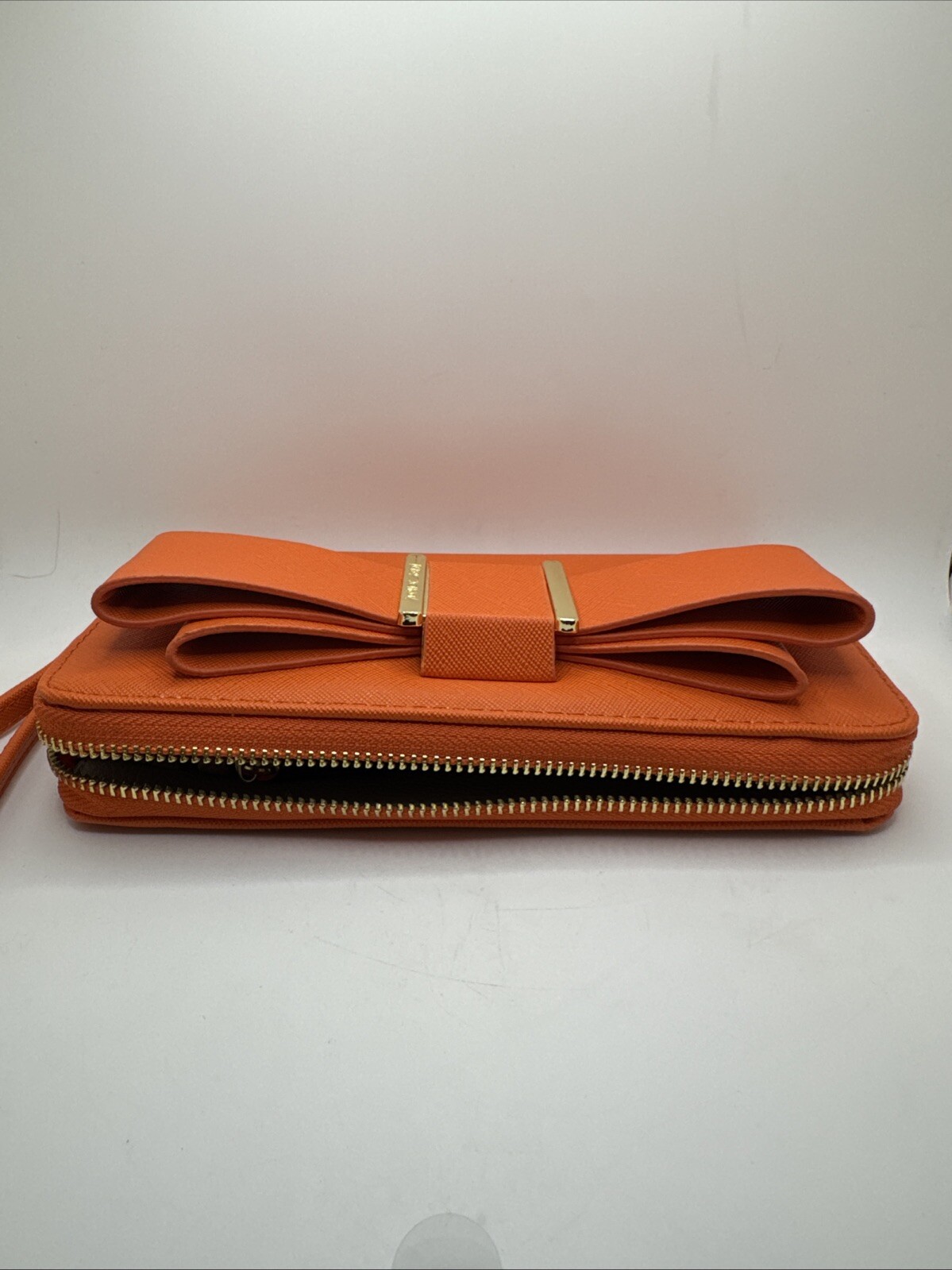 Orange Betsey Johnson Zipper Wallet Wrist Strap Bow Accent