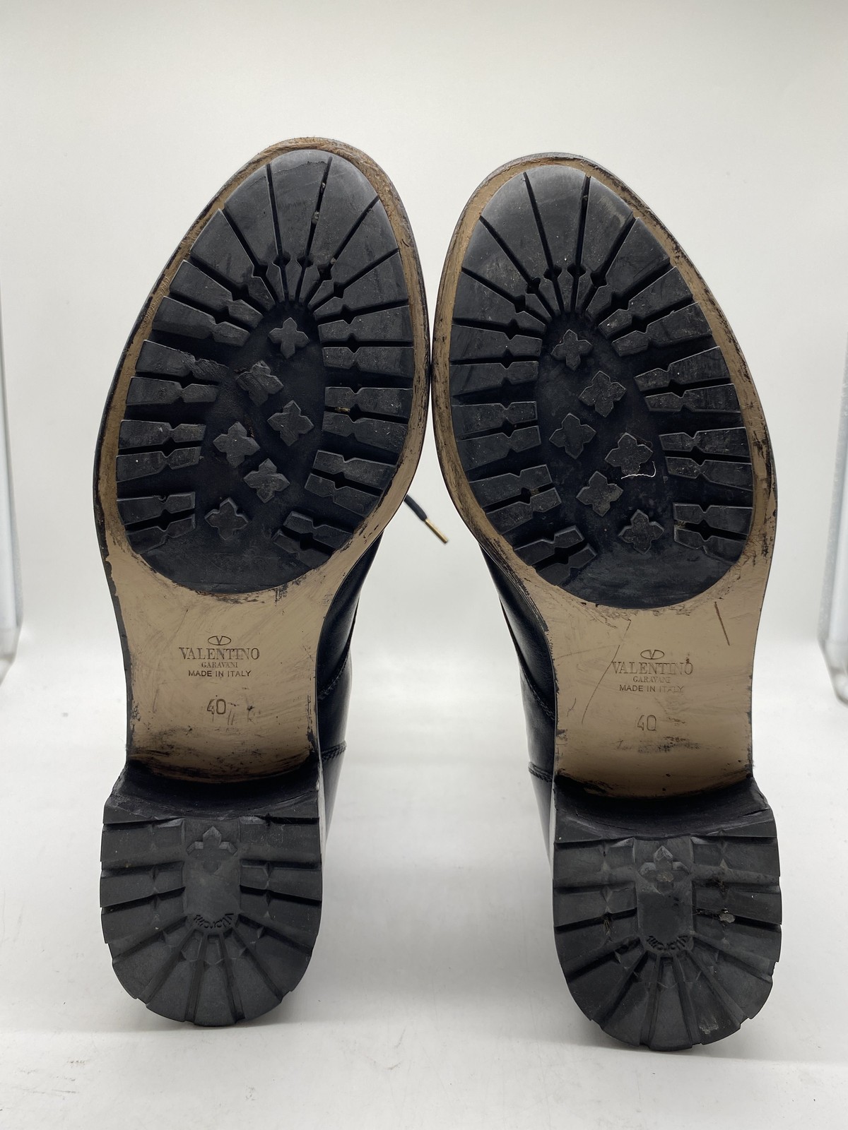 Valentino Garavani Black Leather Ruffle Lace-Up Side Zip Boots Size 40 COA