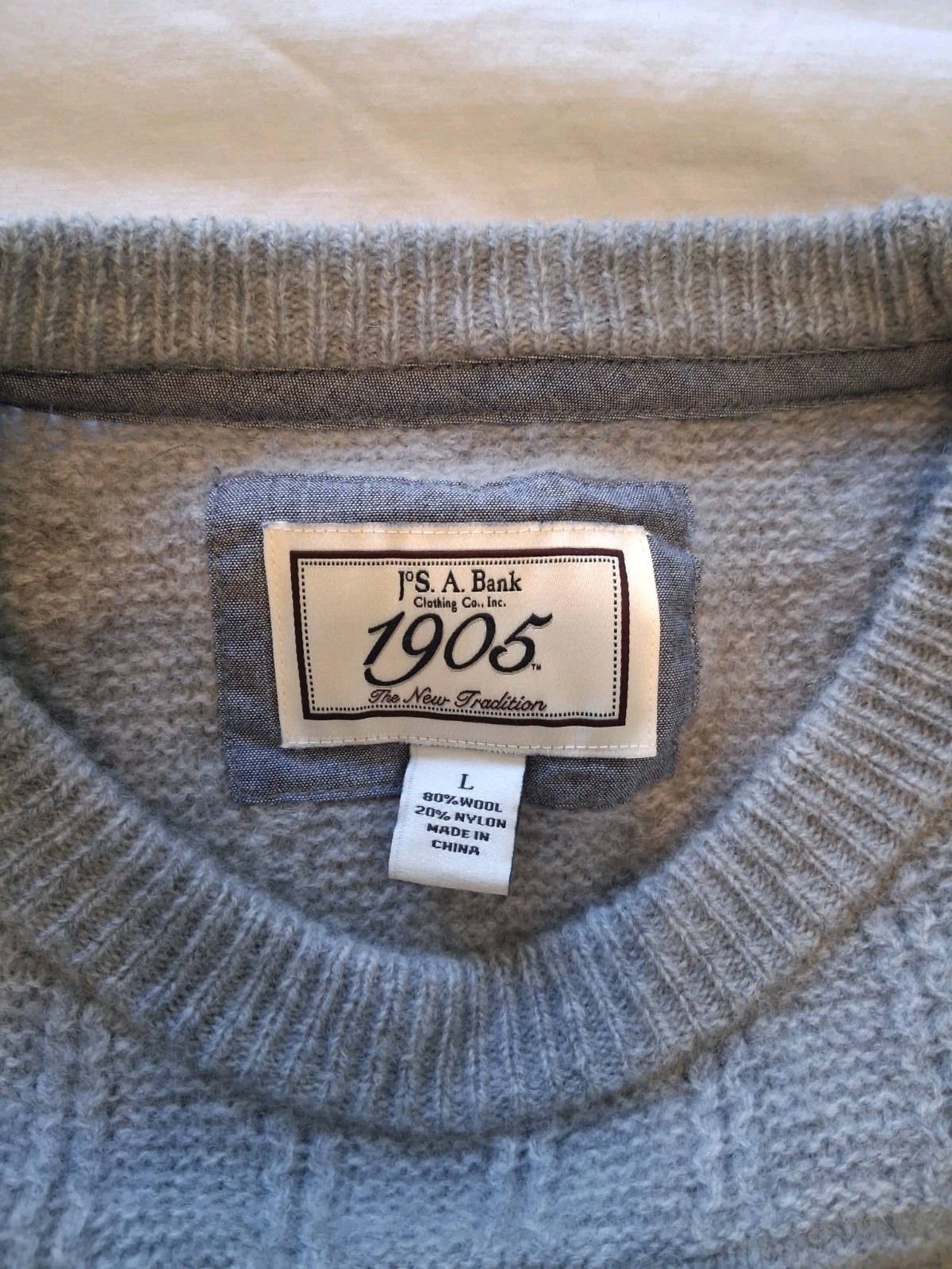 Jos. A. Bank 1905 Wool Blend Sweater Mens Large L Gray Cable Knit Crewneck Soft