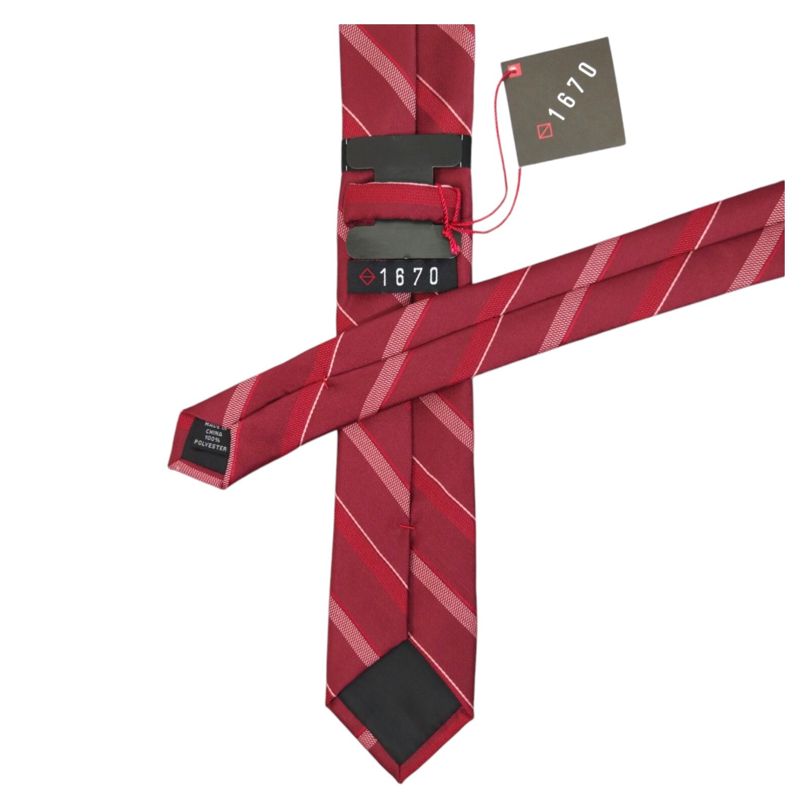 1670 Mens Slim Stripe Tie Red Cranberry Woven 2.5 Narrow Modern Fashion Necktie