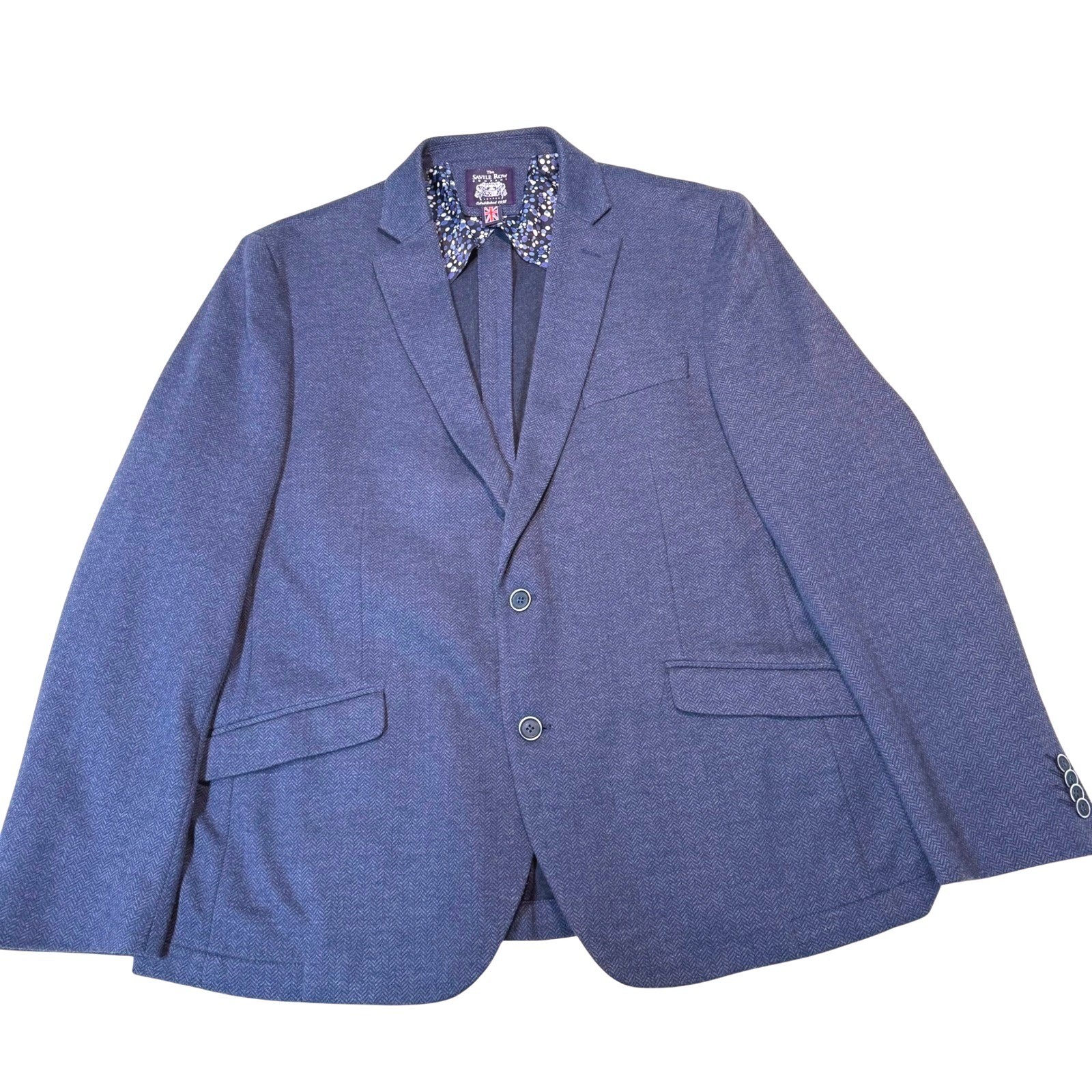 The Savile Row Blazer Mens 46R Blue Herringbone Unstructured Sport Coat