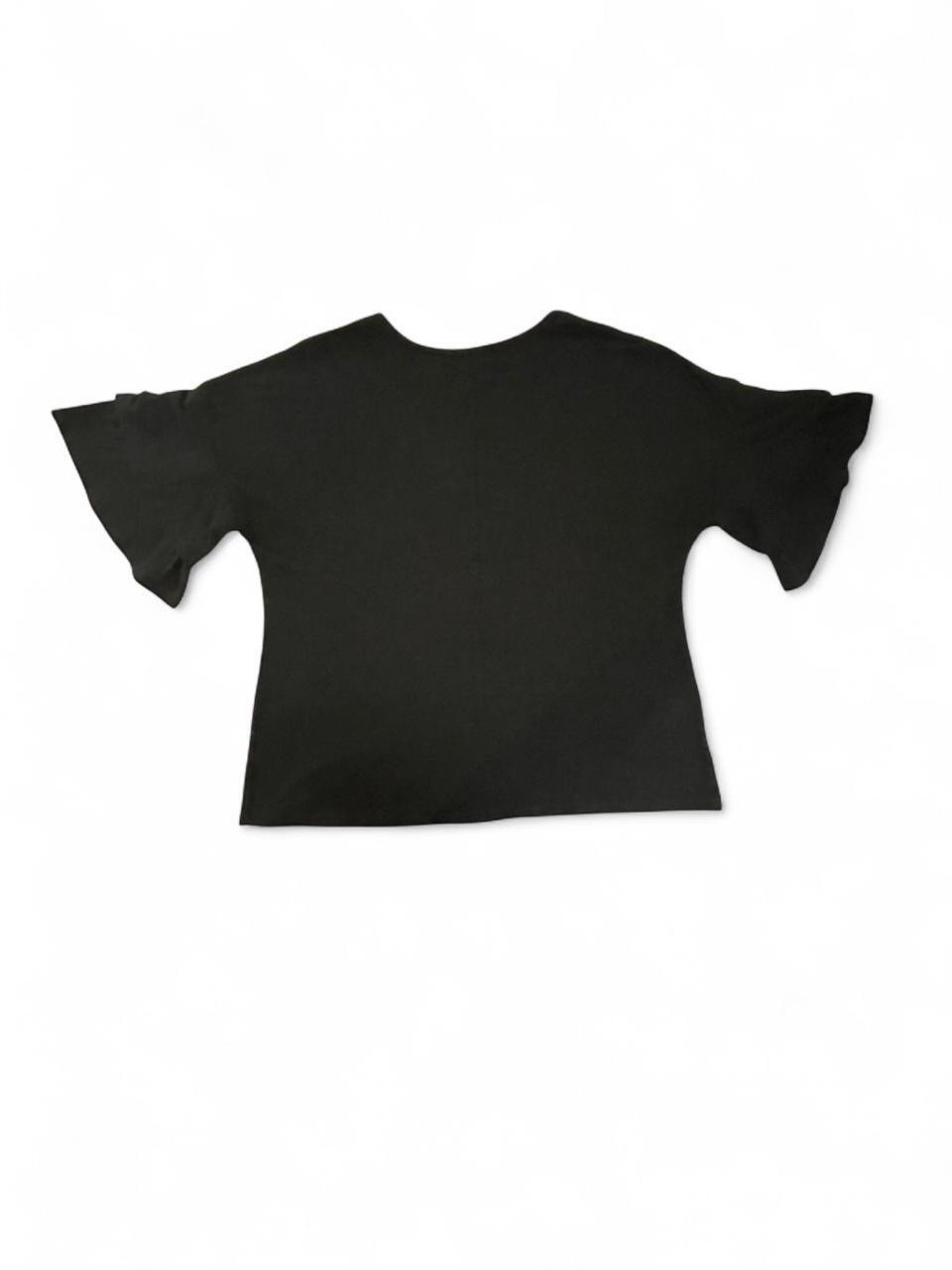 Women’s XL Black V-Neck Flutter Short Sleeve Ruffle Jersey Stretch Pullover Top