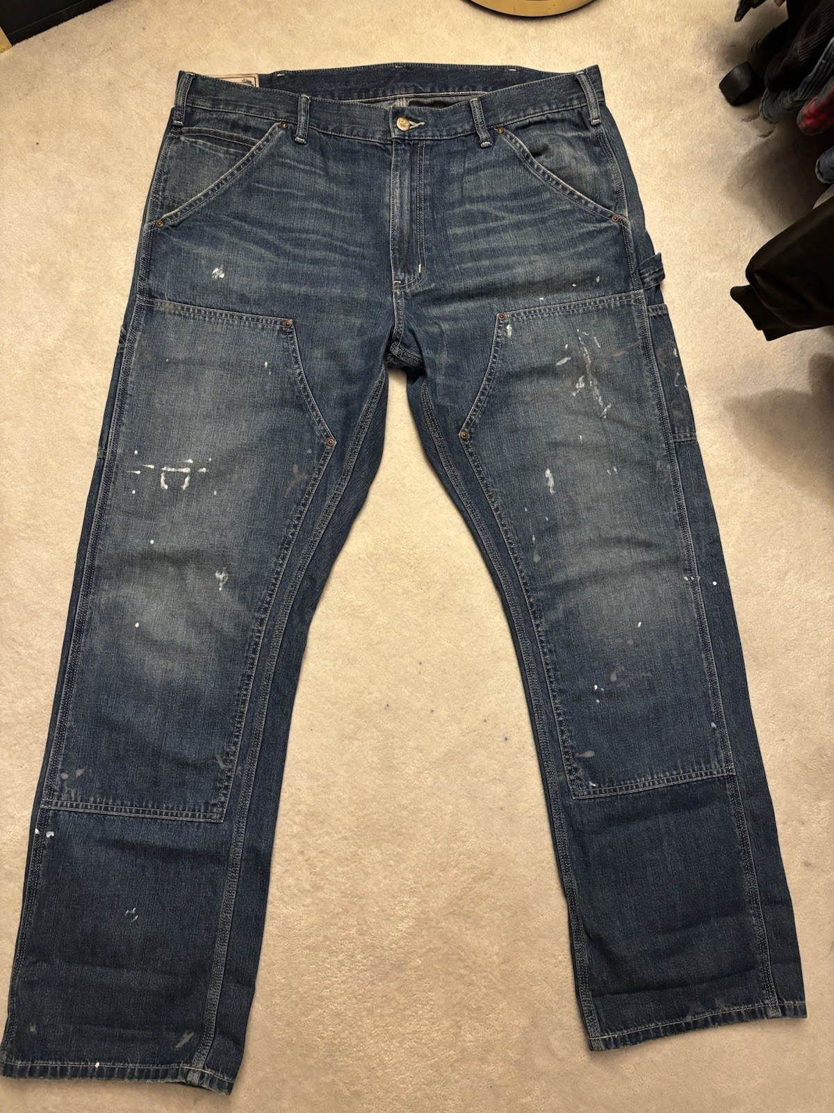 Polo Ralph Lauren Carpenter Utility Paint Splatter Double Knee Denim Jeans 38×32