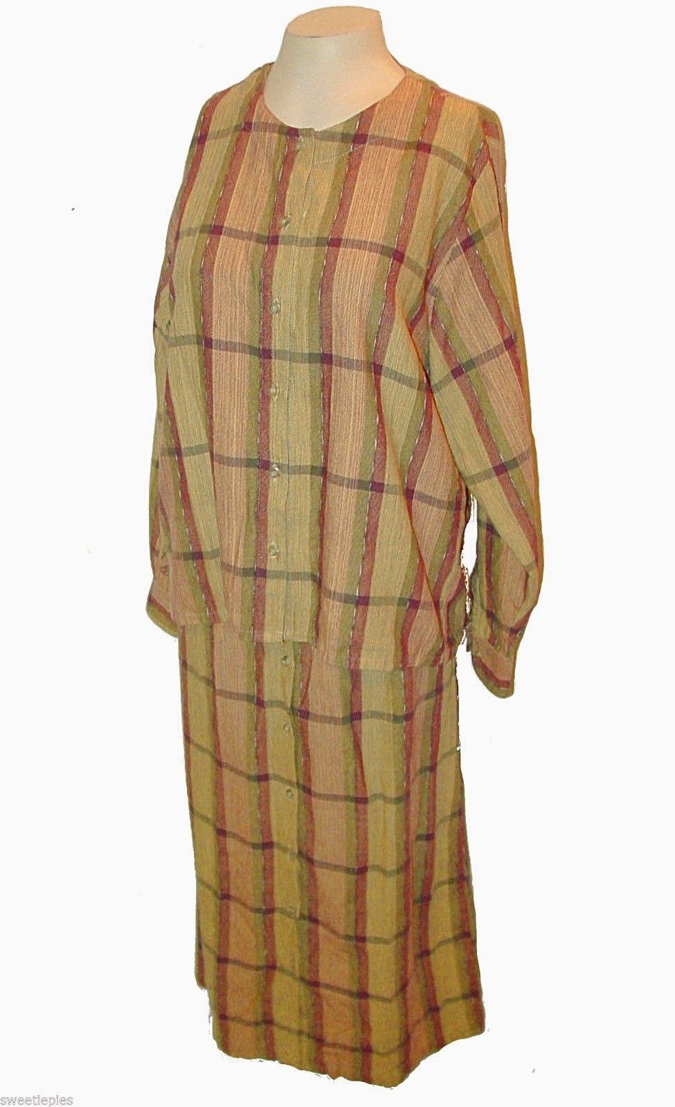 New 2-PC: Skirt & Blouse, Picante!, 100%-Cotton Handwoven Guatemala Boho Plaid M