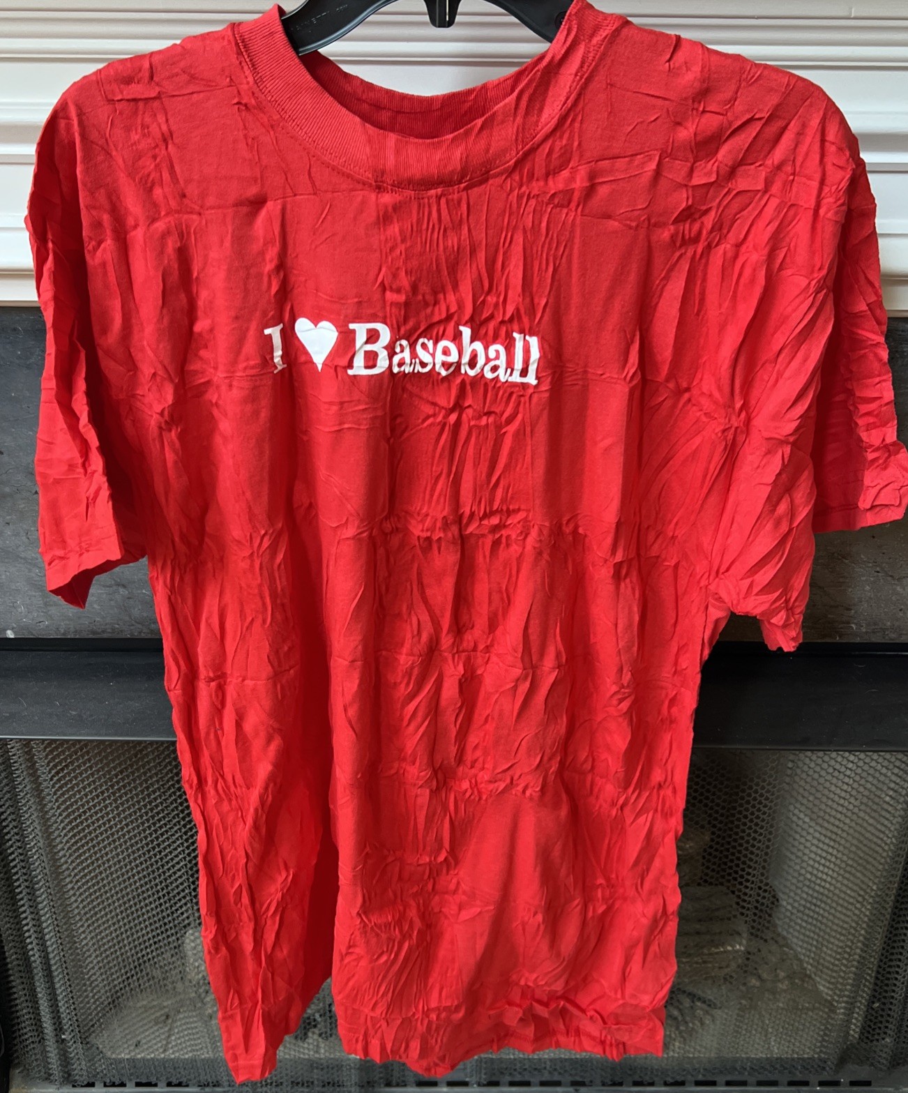 I Love BASEBALL Logo Men’s TShirt Athletic Printed CRINKLY Short Sleeve Tee XL