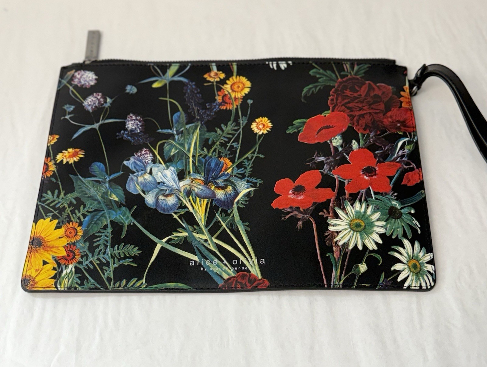 Alice + Olivia Midnight Meadows Floral Large Zip Pouch Clutch Wristlet NWOT