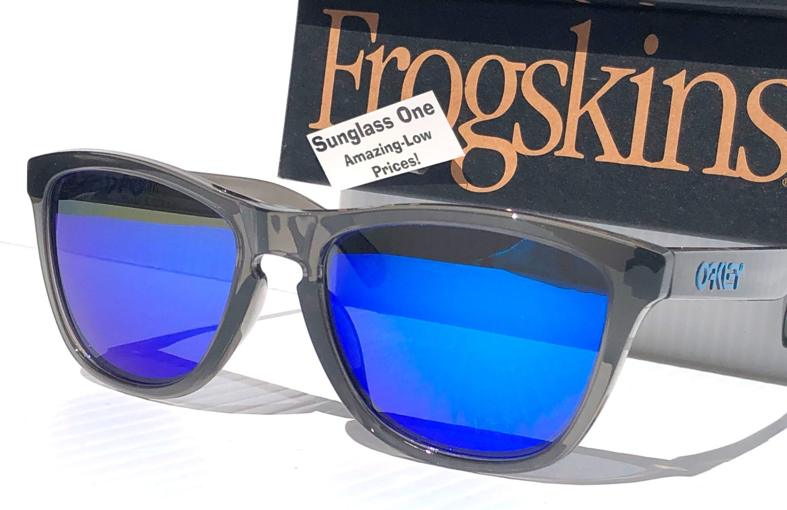 Oakley Frogskins Grey Smoke POLARIZED Galaxy Blue Mirror Lens Sunglass 9245-74