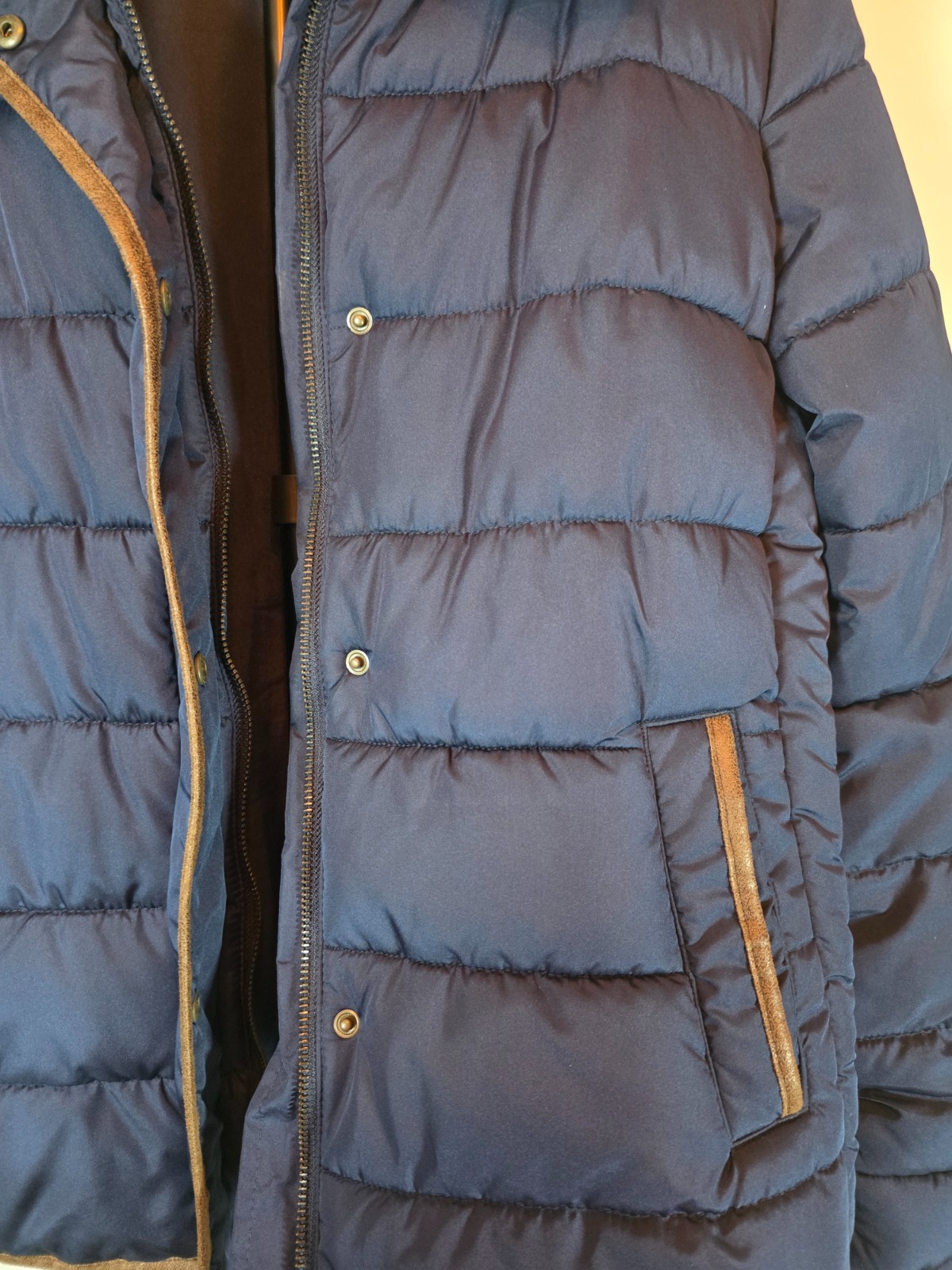 Old Navy Womens Large Navy Blue Puffer Jacket Faux Fur Collar Trim Quilted Coat