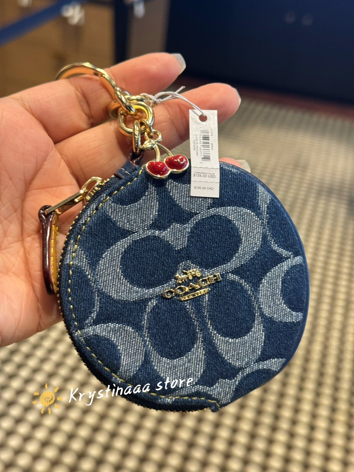NWT Coach Circular Coin Pouch Bag Charm In Signature Denim CZ256