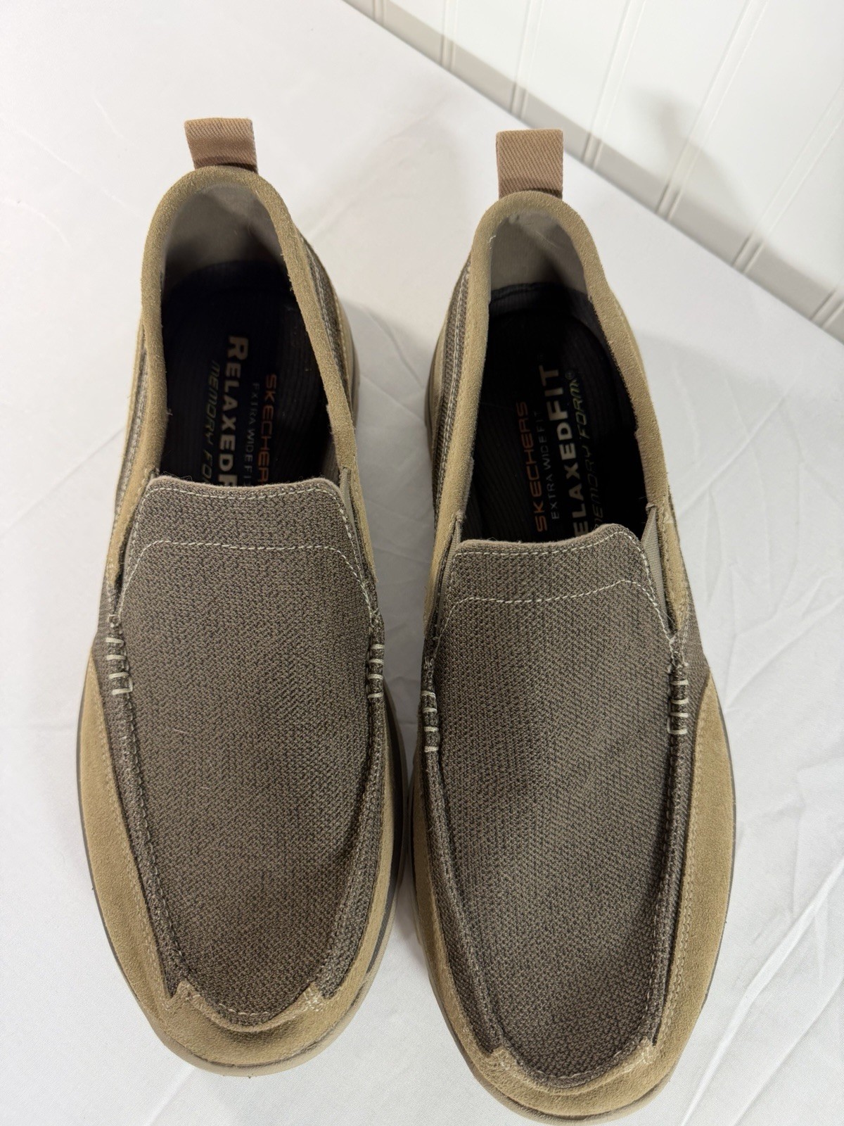 Skechers Relaxed Fit Memory Foam Brown Leather & Textile Loafers Men’s Size 12 M