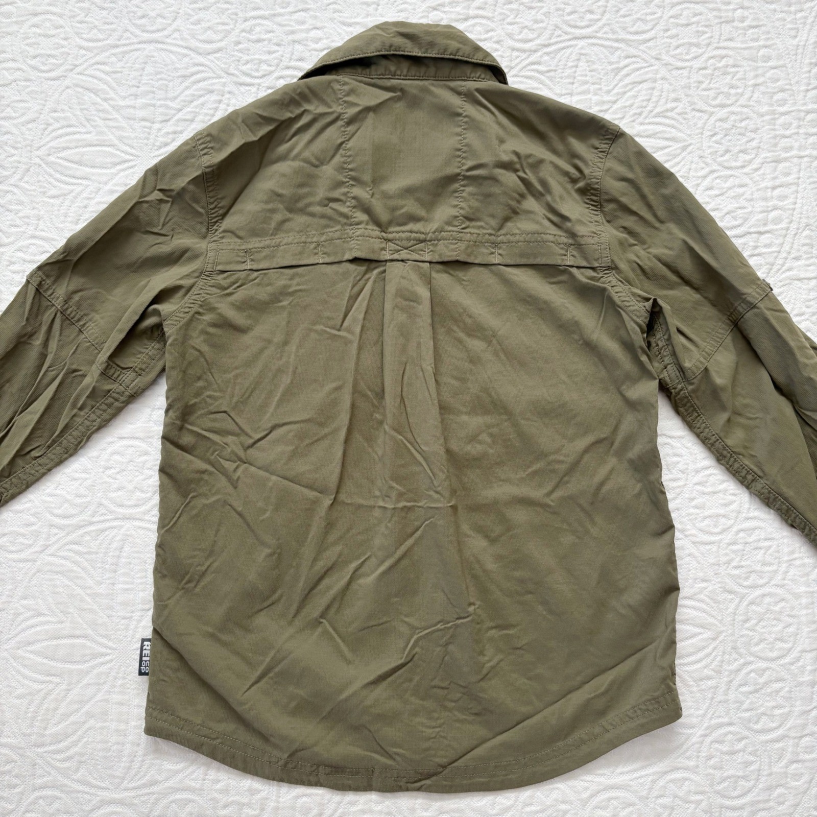 REI Boy’s Sahara Quick Dry Long Sleeve Sun Shirt, Olive Green (Sz S / 8)