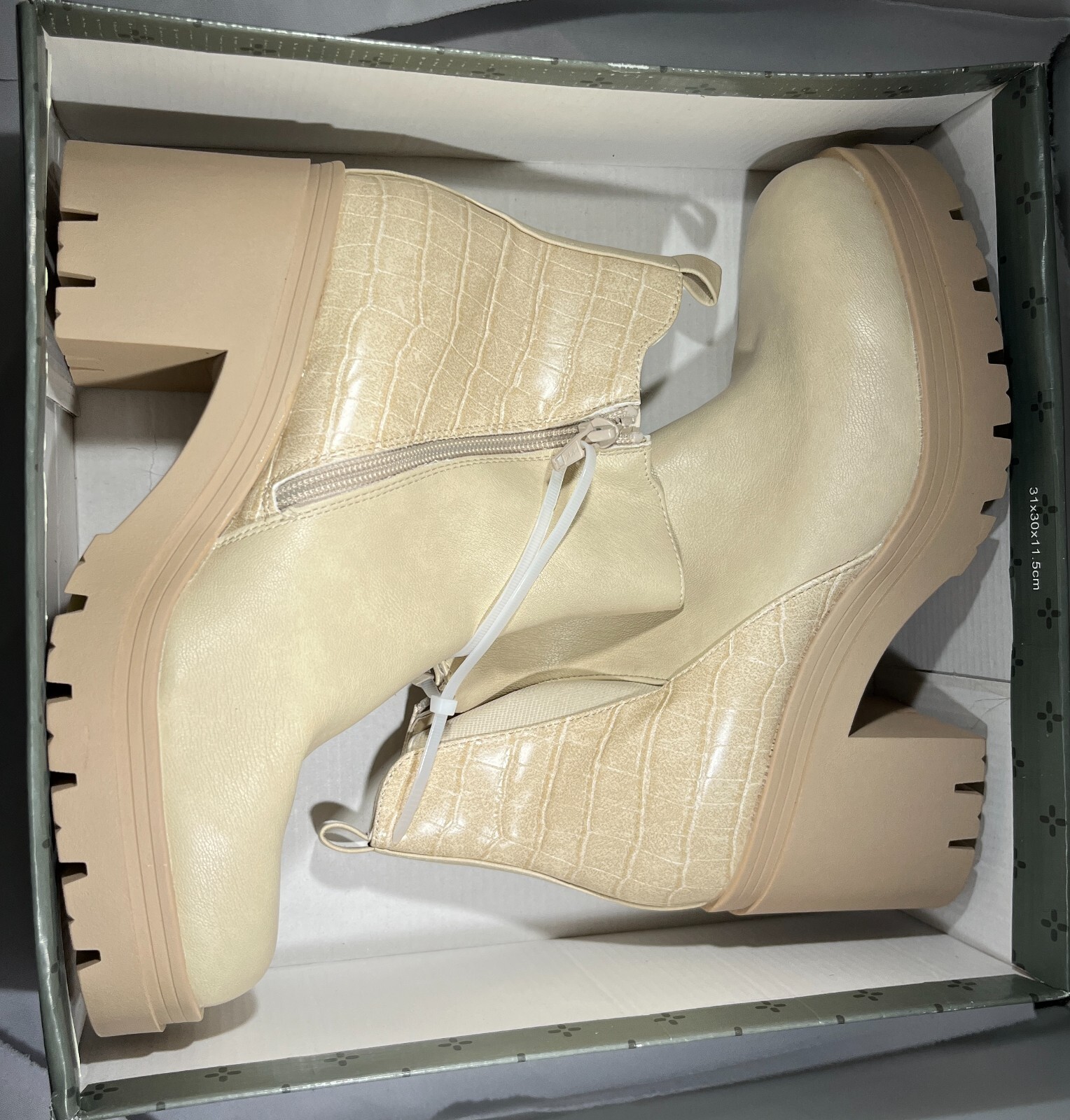 Sun + Stone Veronikaa Pull-On Lug Chelsea Booties-Color: ECRU CROC -CHOOSE SIZE!