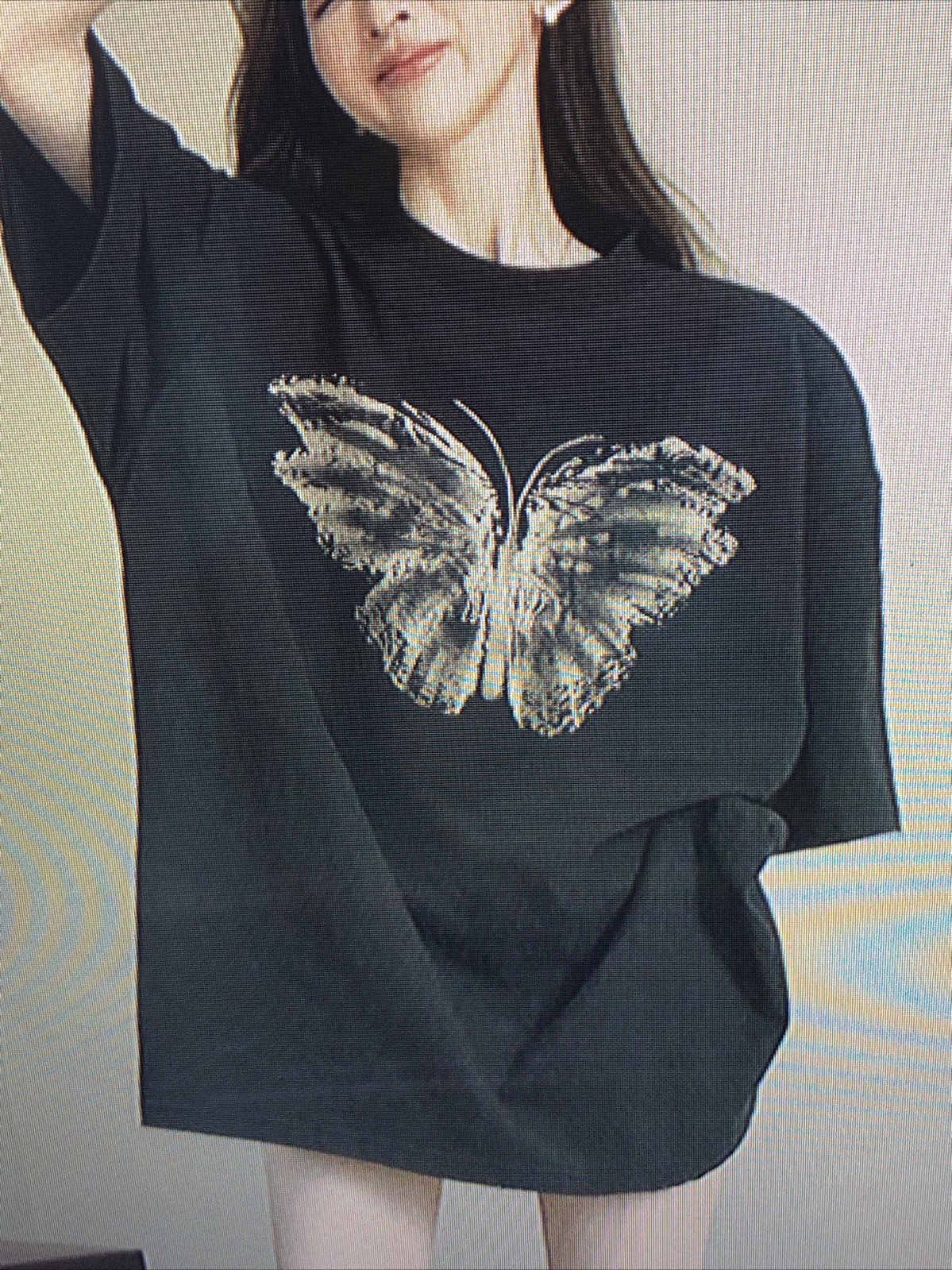 Pure cotton T-shirt with butterfly print, large size, short sleeves summer style