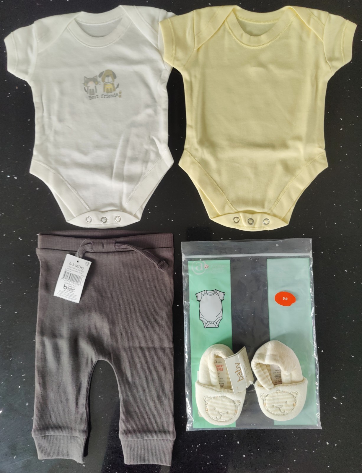 Brand New Unisex Newborn Baby 0-3 Months Bundle inc Vests Trousers & Shoes