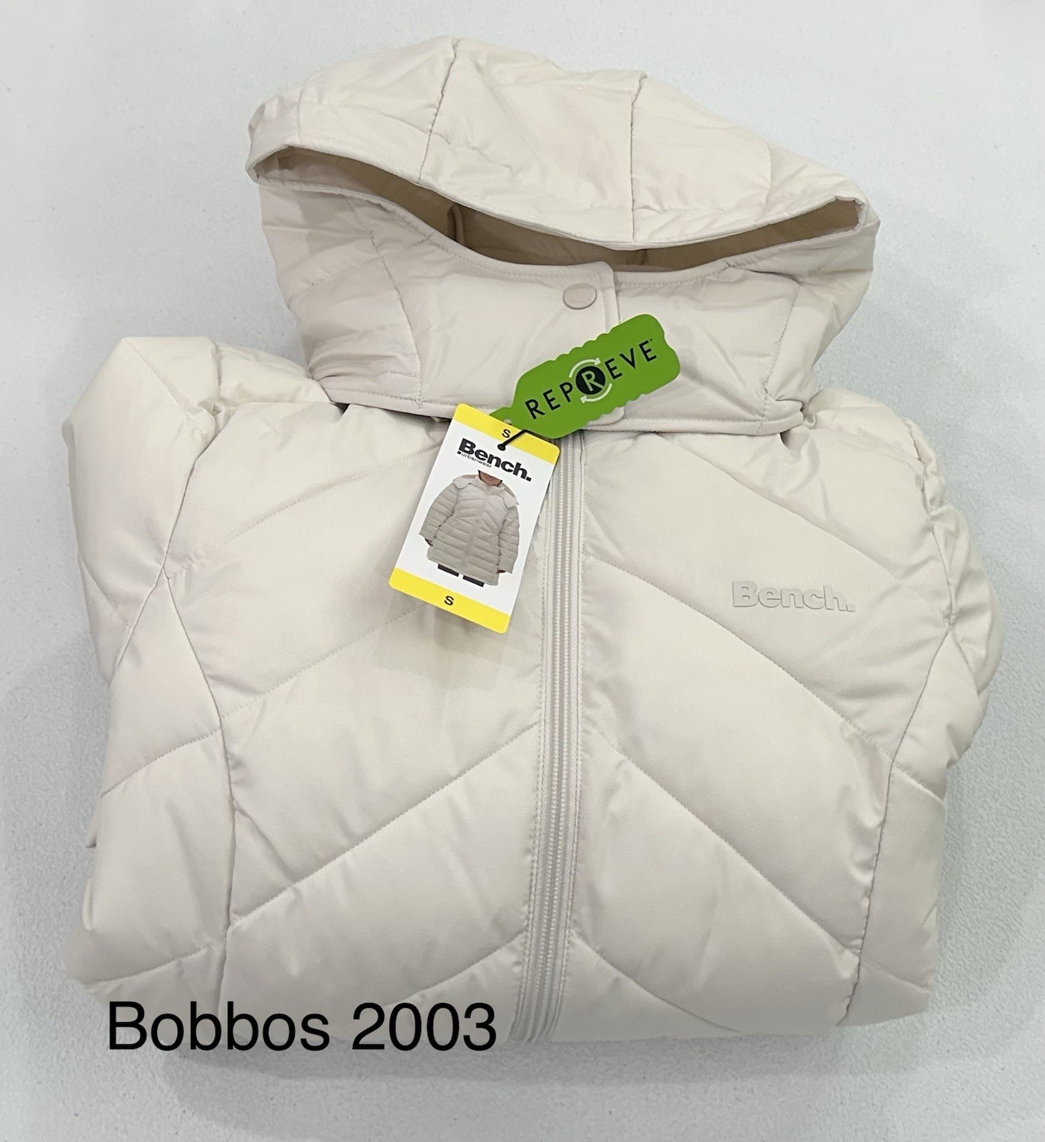 Bench Women’s Hooded Long Puffer Coat Jacket, Cream, Size S