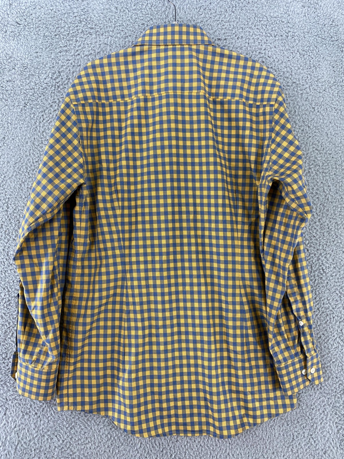 Eton Shirt Mens 16 41 Yellow Blue Gingham Slim Fit Dress 24.5 in Sleeve Cotton