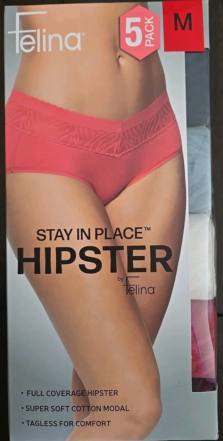 🌟NEW🌟 Felina Women’s 5-Pack Full Coverage Hipster Panties, Multicolor, MEDIUM